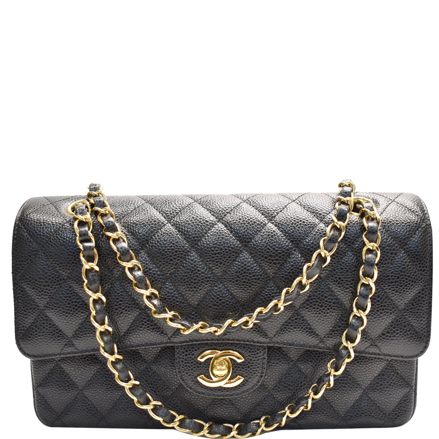 Chanel Double Flap Cc Caviar Shoulder Bag Leather Black