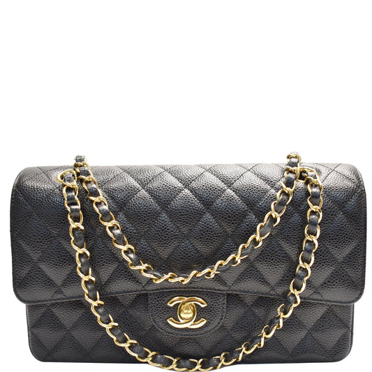Chanel Double Flap Cc Caviar Shoulder Bag Leather Black