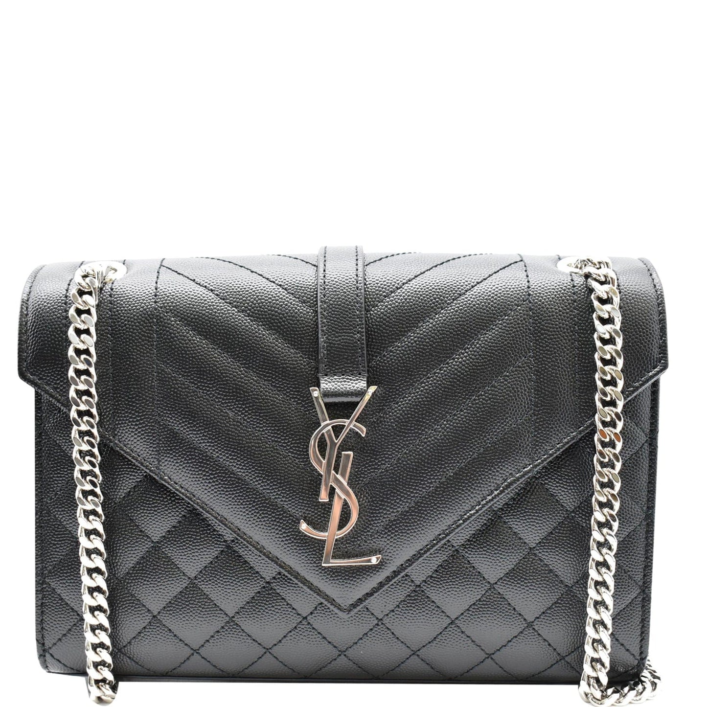 YSL Saint Laurent Saint Envelope Chain Shoulder Bag Leather Black Black 1