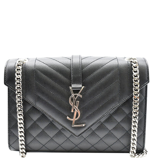 YSL Saint Laurent Saint Envelope Chain Shoulder Bag Leather Black Black 1