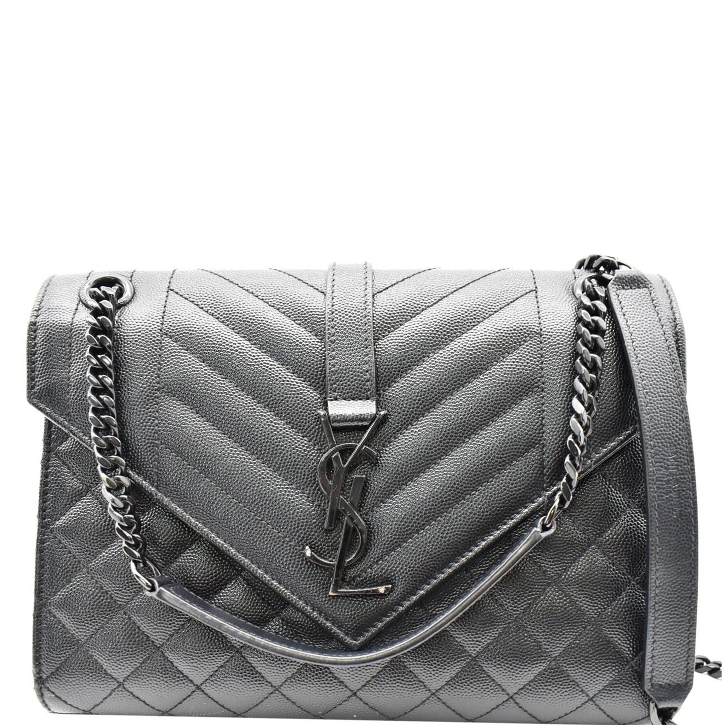 YSL Saint Laurent Saint Envelope Mix Matelassé Chain Crossbody Bag Leather Black