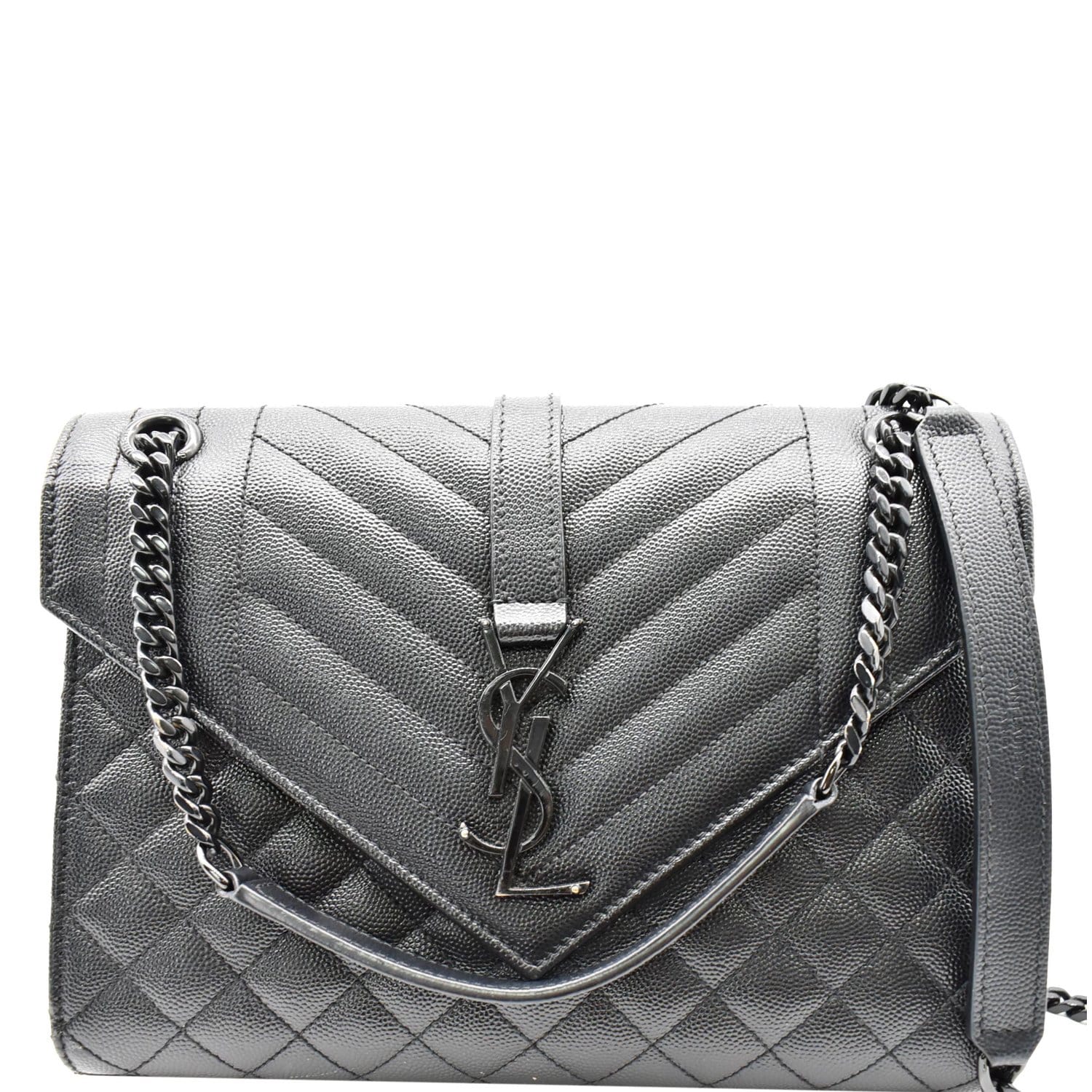 YSL Saint Laurent Saint Envelope Mix Matelassé Chain Crossbody Bag Leather Black