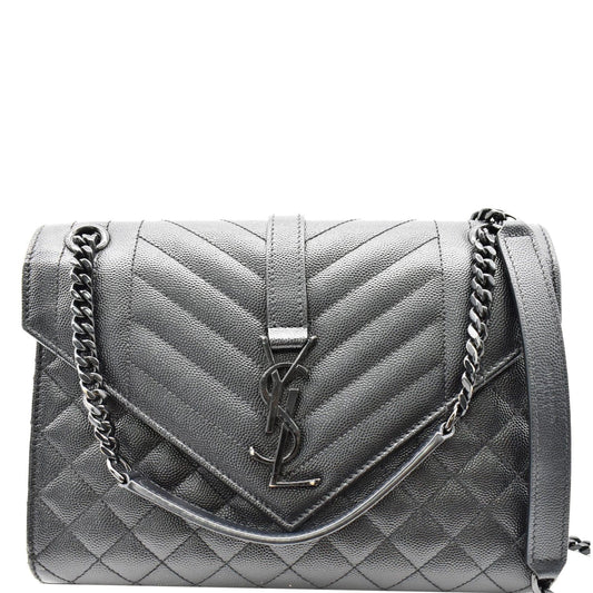 YSL Saint Laurent Saint Envelope Mix Matelassé Chain Crossbody Bag Leather Black