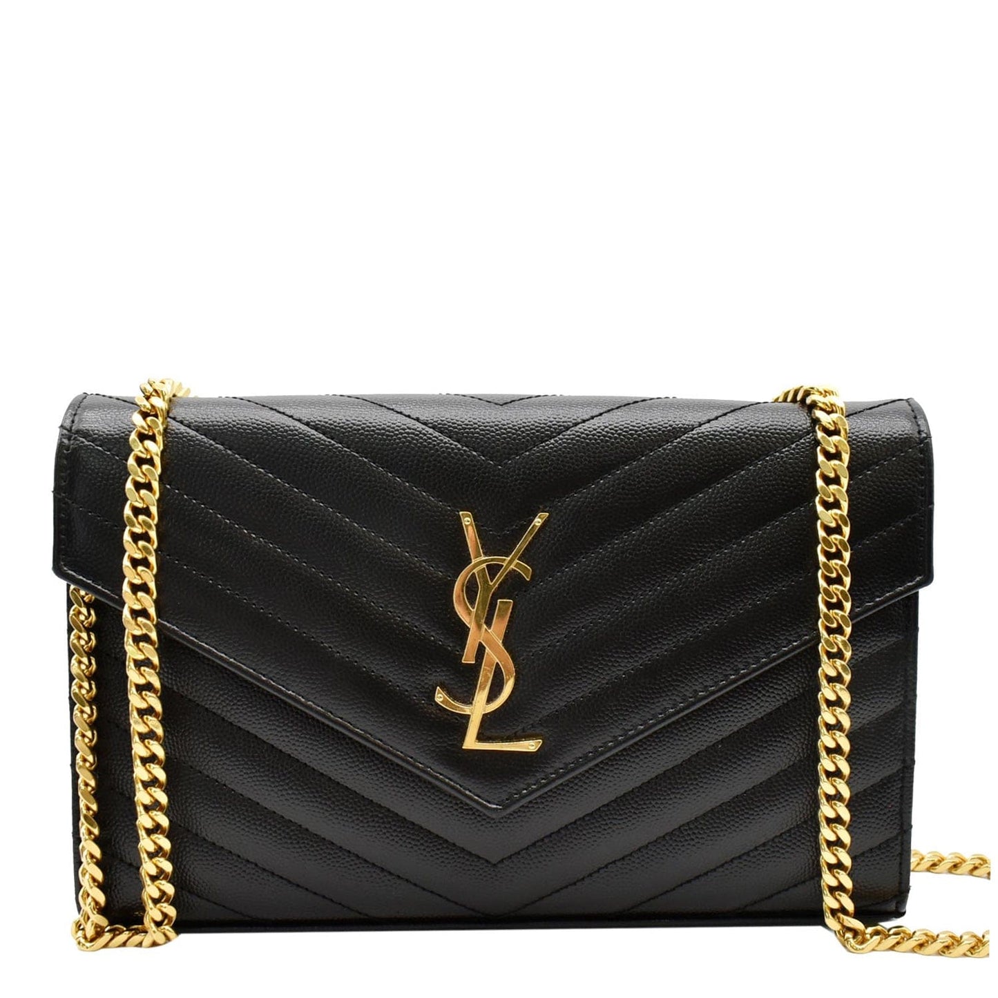 YSL Saint Laurent Saint Envelope Crossbody Chain Wallet Leather Monogram Crossbody Bag Black 2