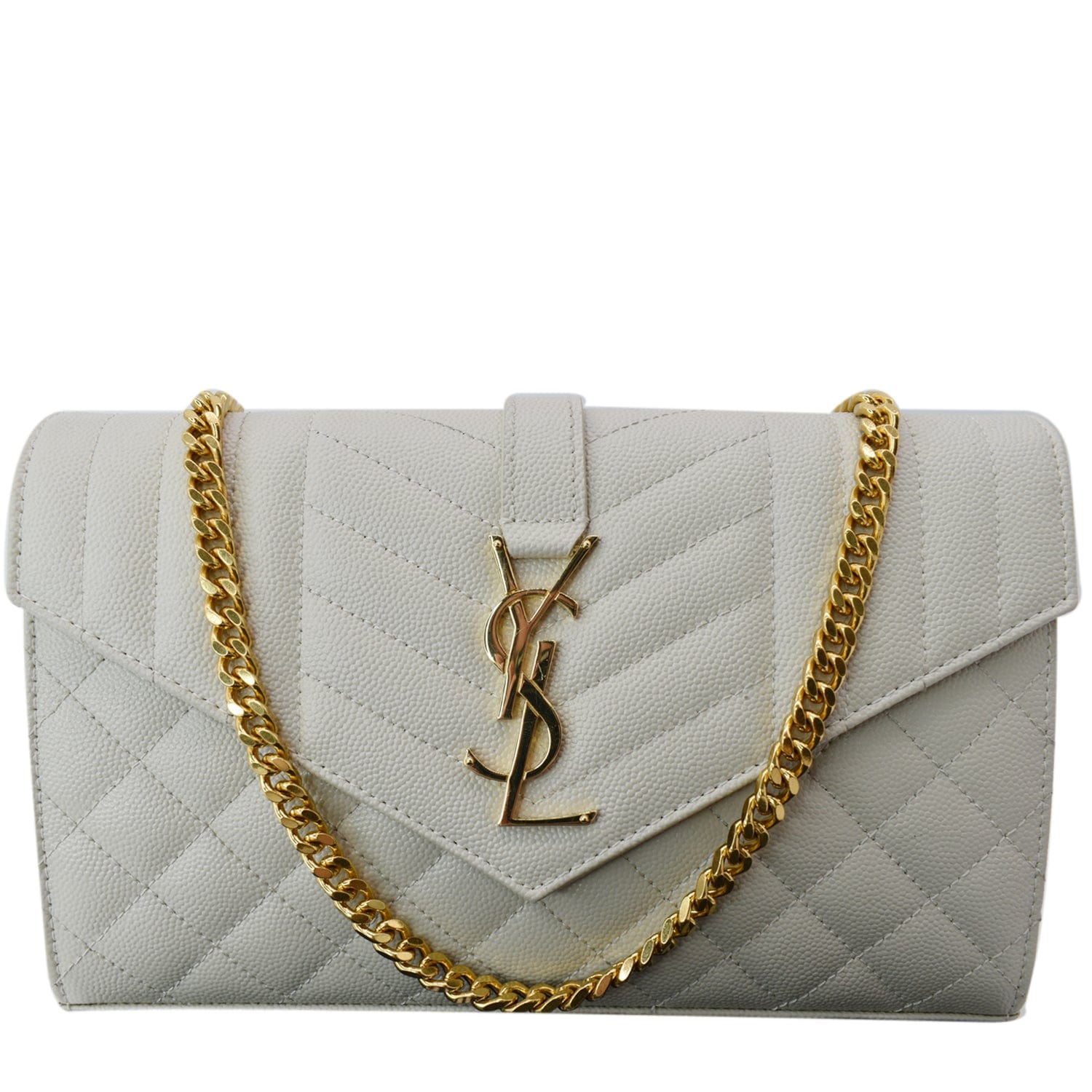 YSL Saint Laurent Saint Mix Matelassé Grain De Poudre Wallet Cream Small Crossbody Bag