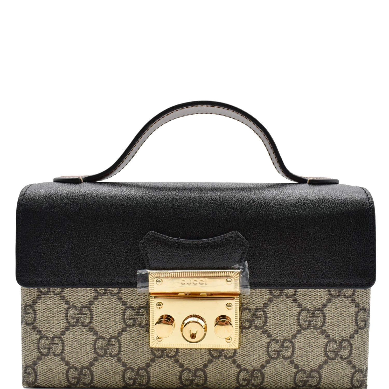 Gucci Padlock Supreme Top Handle Crossbody Bag Canvas Beige