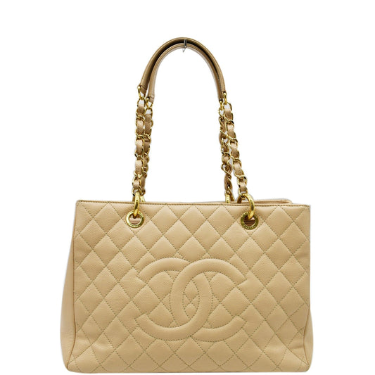 Chanel Grand Shopping Gst Caviar Tote Bag Leather Beige