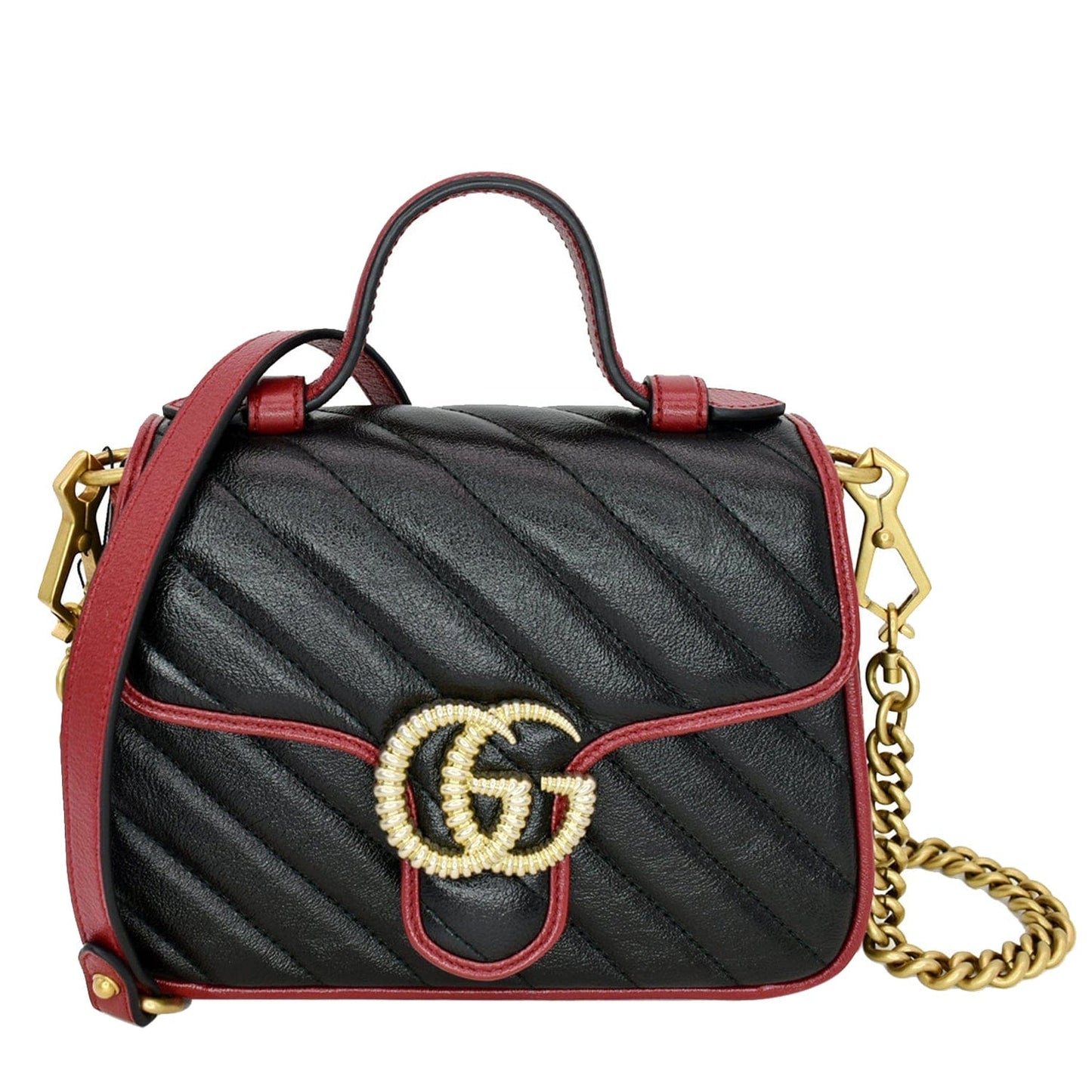 Gucci Torchon Marmont Top Handle Crossbody Bag Cerise Black Mini