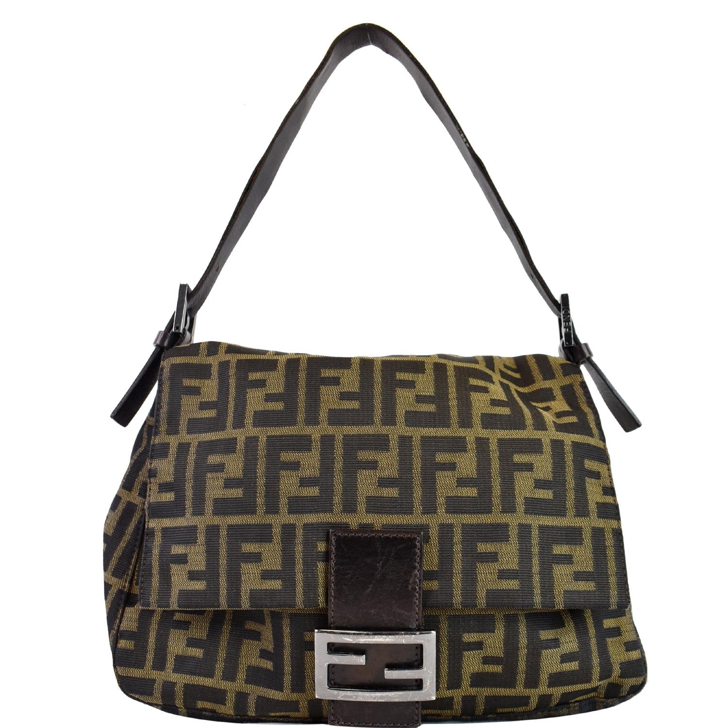 Fendi Zucchino Mama Baguette Shoulder Bag Canvas Brown