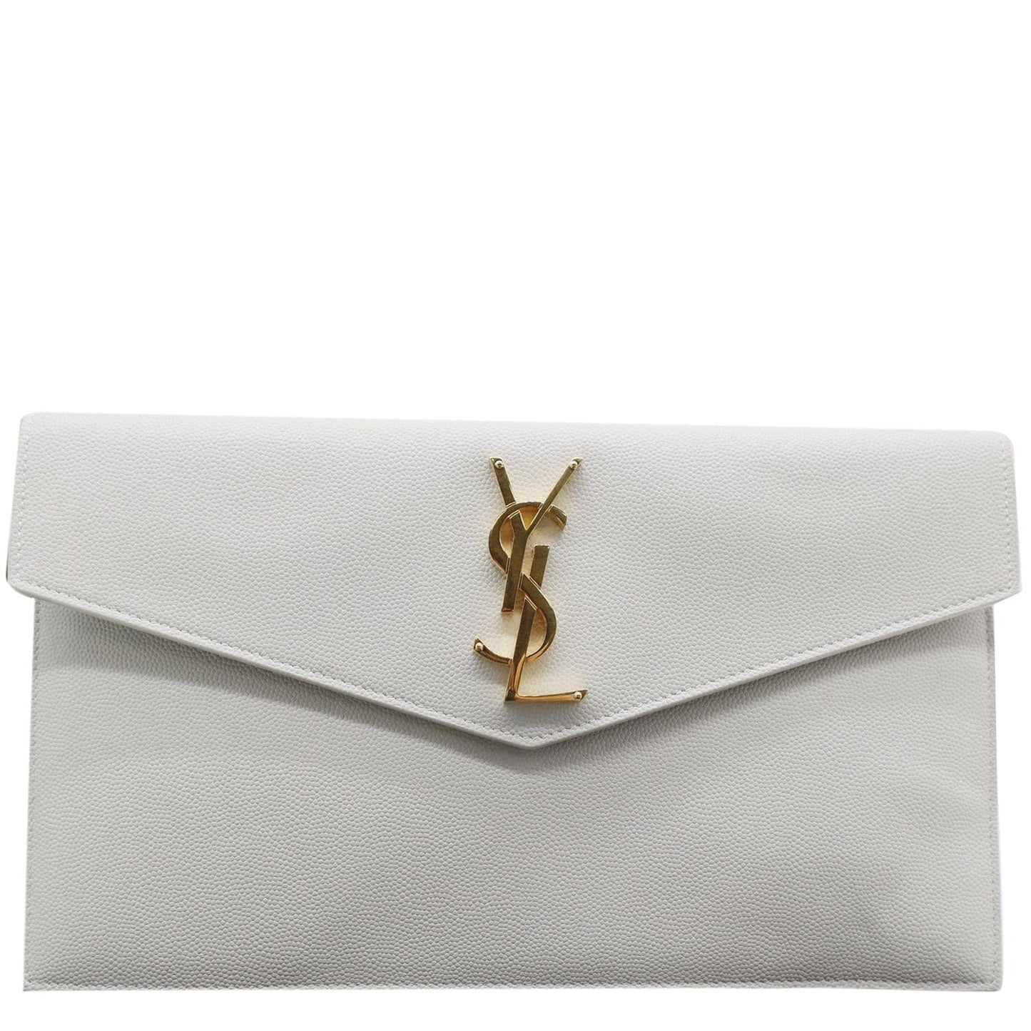 YSL Saint Laurent Saint Uptown Envelope Grain De Poudre Clutch Leather White Clutch Bag