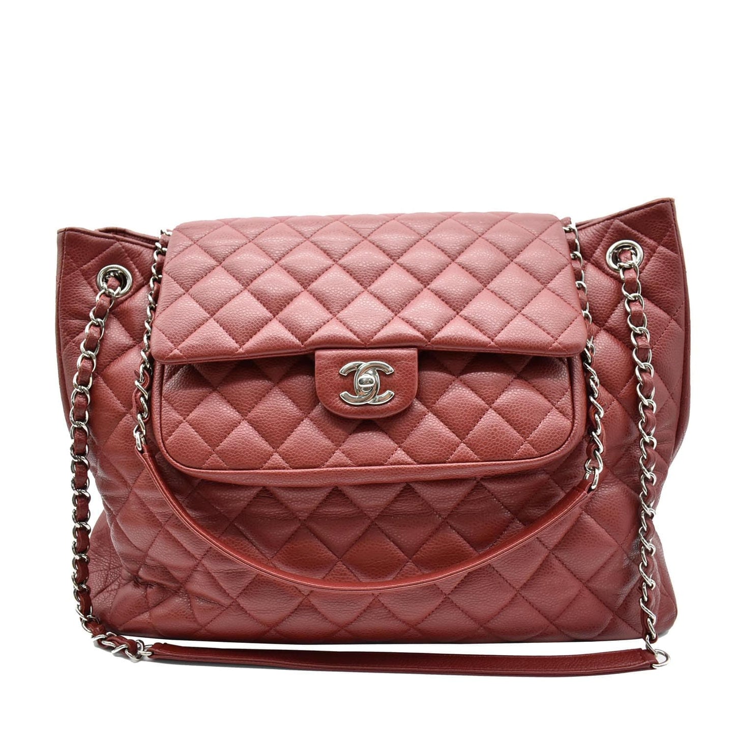 Chanel Front Flap Pocket Caviar Tote Shoulder Bag Leather Quilted