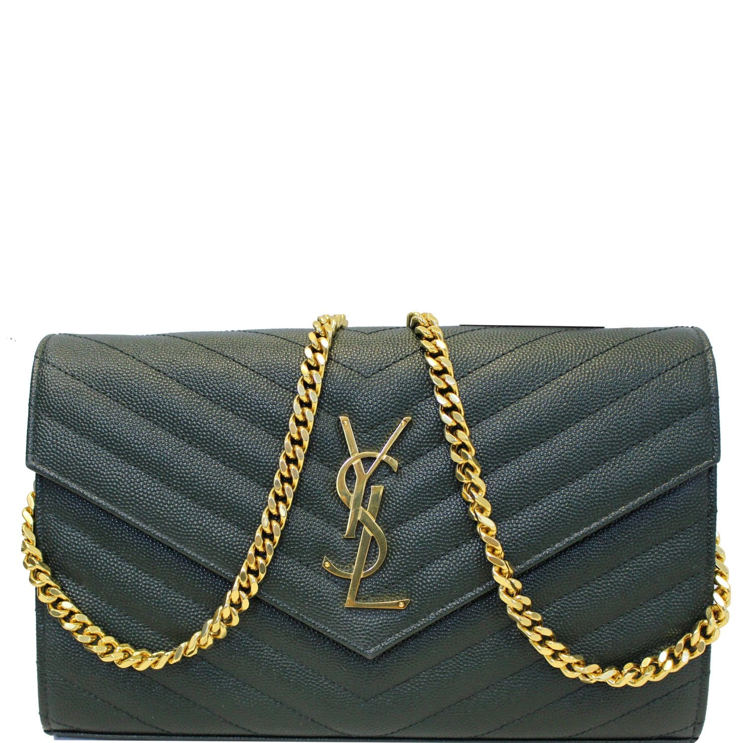 YSL Saint Laurent Saint Chevron Grain De Poudre Envelope Bag Green Chain Travel Bag