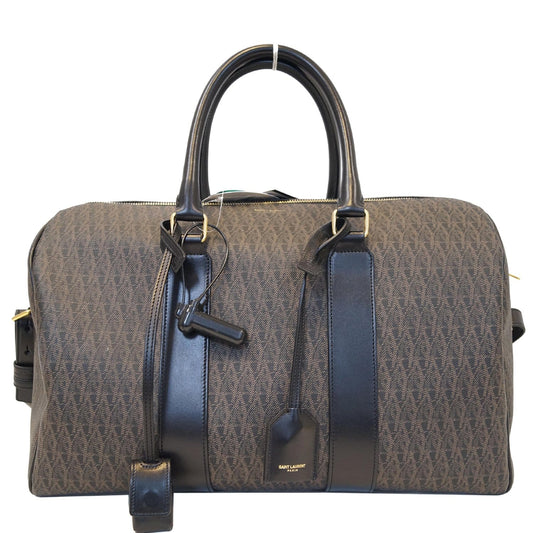 YSL Saint Laurent Saint Classic Weekend Travel Duffle Bag Dark Monogram Brown Travel Bag
