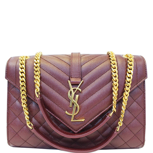 YSL Saint Laurent Saint Laurent Envelope Shoulder Bag Burgundy Medium Chain
