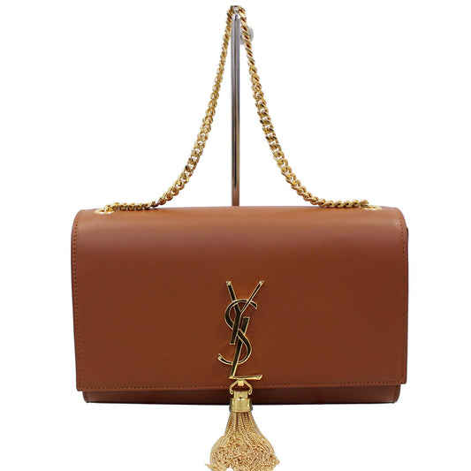 YSL Saint Laurent Saint Kate Grain De Poudre Shoulder Bag Leather Brown