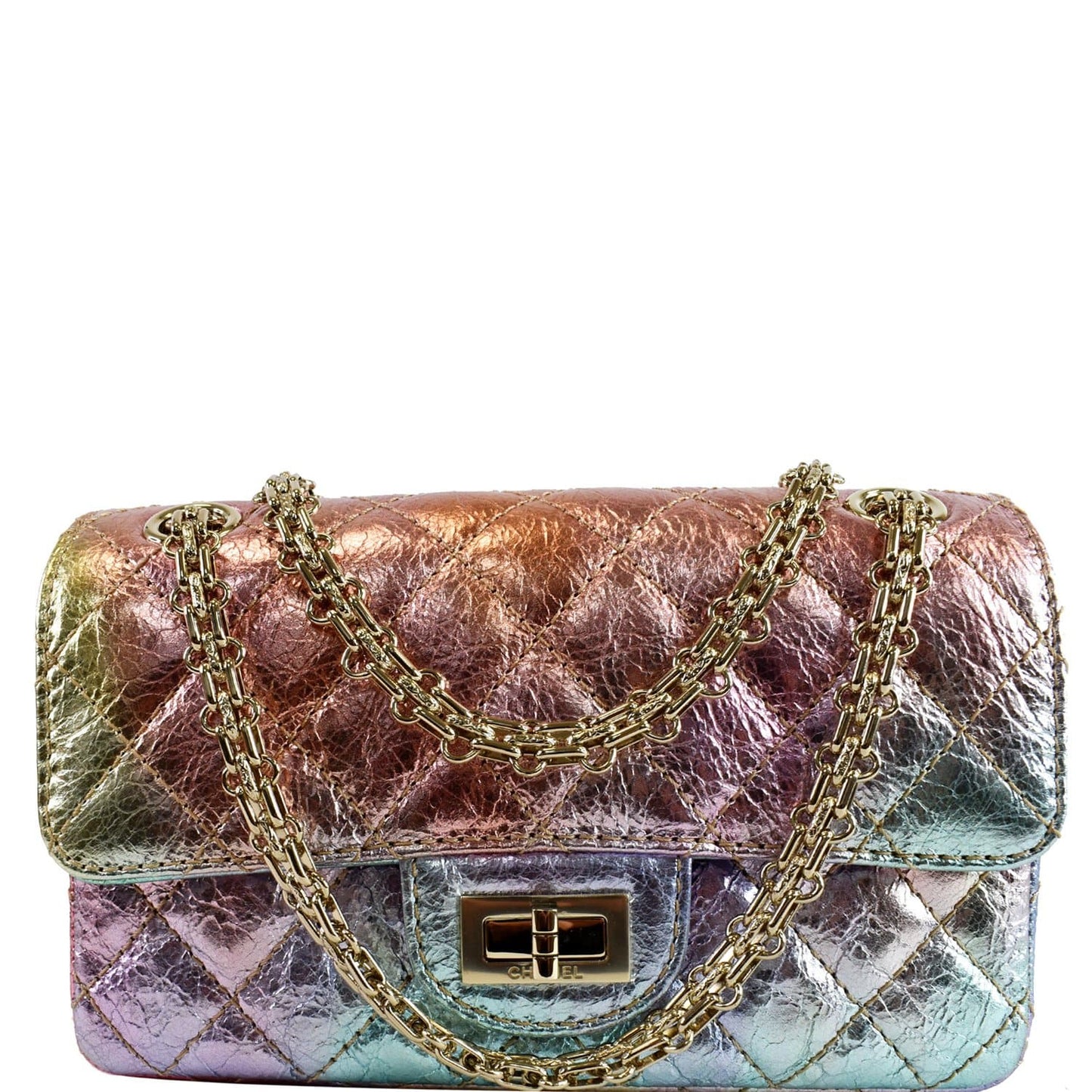 Chanel Reissue Rainbow Metallic Shoulder Bag Multicolor Quilted Mini