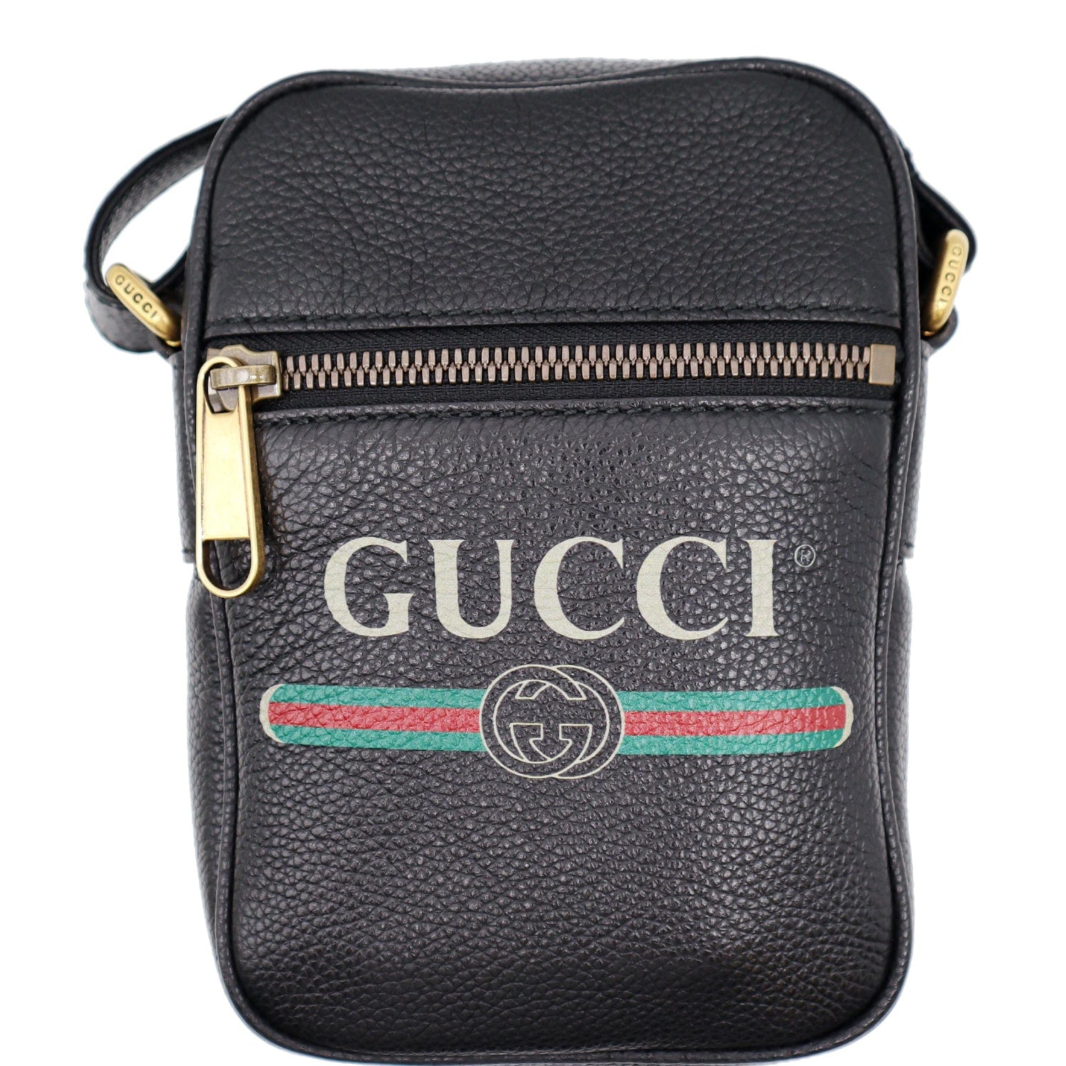 Gucci Grained Messenger Bag Leather Black Crossbody Bag