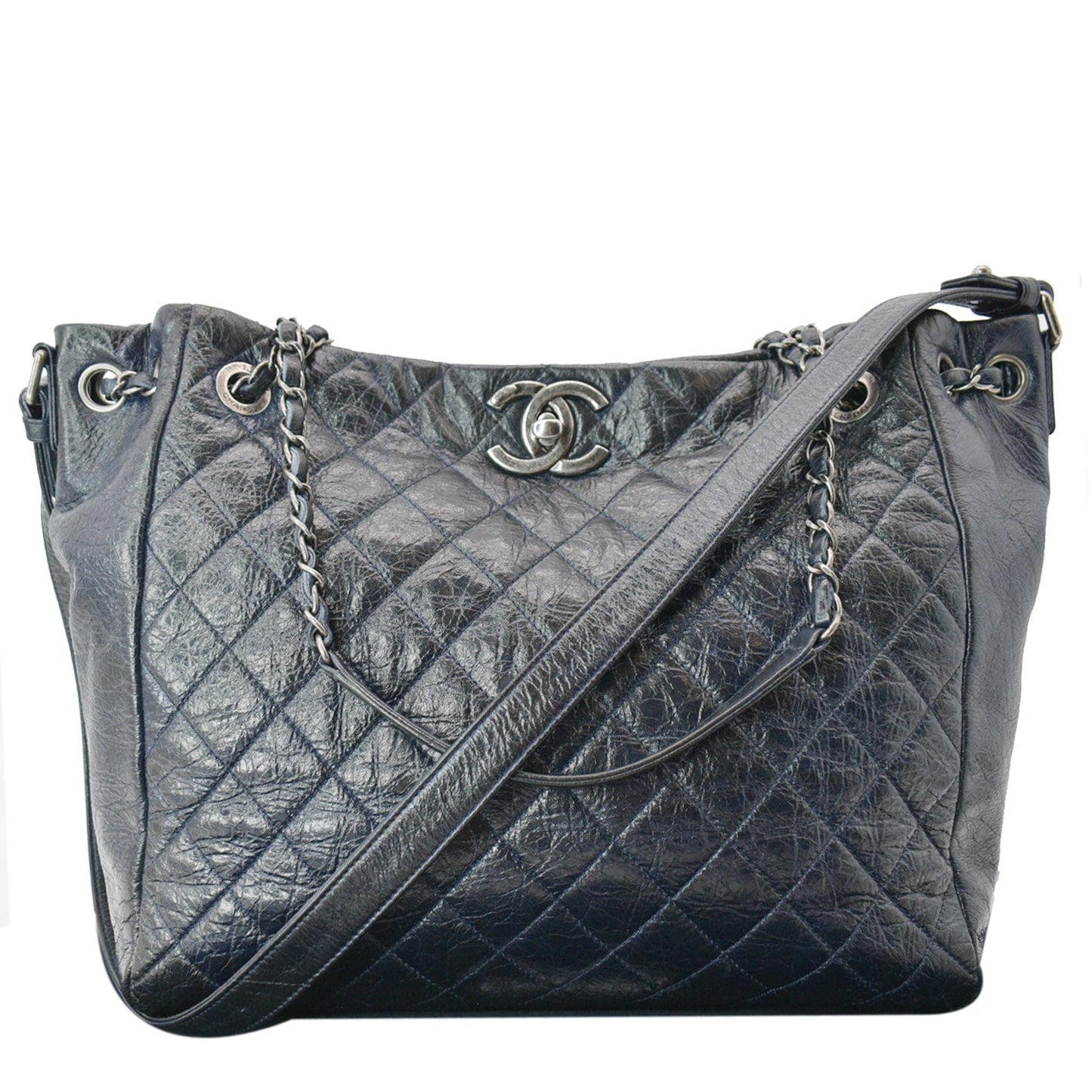 Chanel Glazed Aged Distressed Tote Shoulder Bag Blue