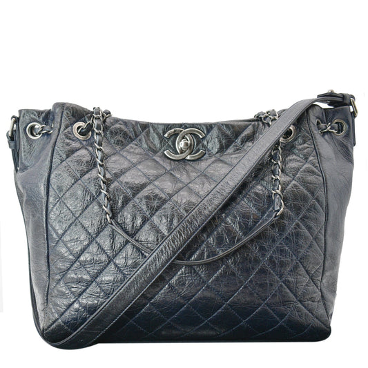 Chanel Glazed Aged Distressed Tote Shoulder Bag Blue