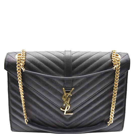 YSL Saint Laurent Saint Envelope Grain De Poudre Shoulder Bag Black Large