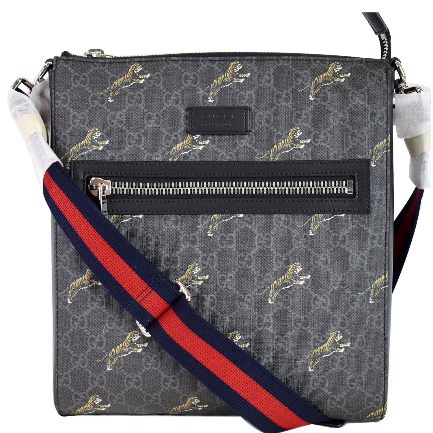 Gucci Bestiary Tigers Supreme Square Messenger Bag Black Crossbody Bag Black 474137