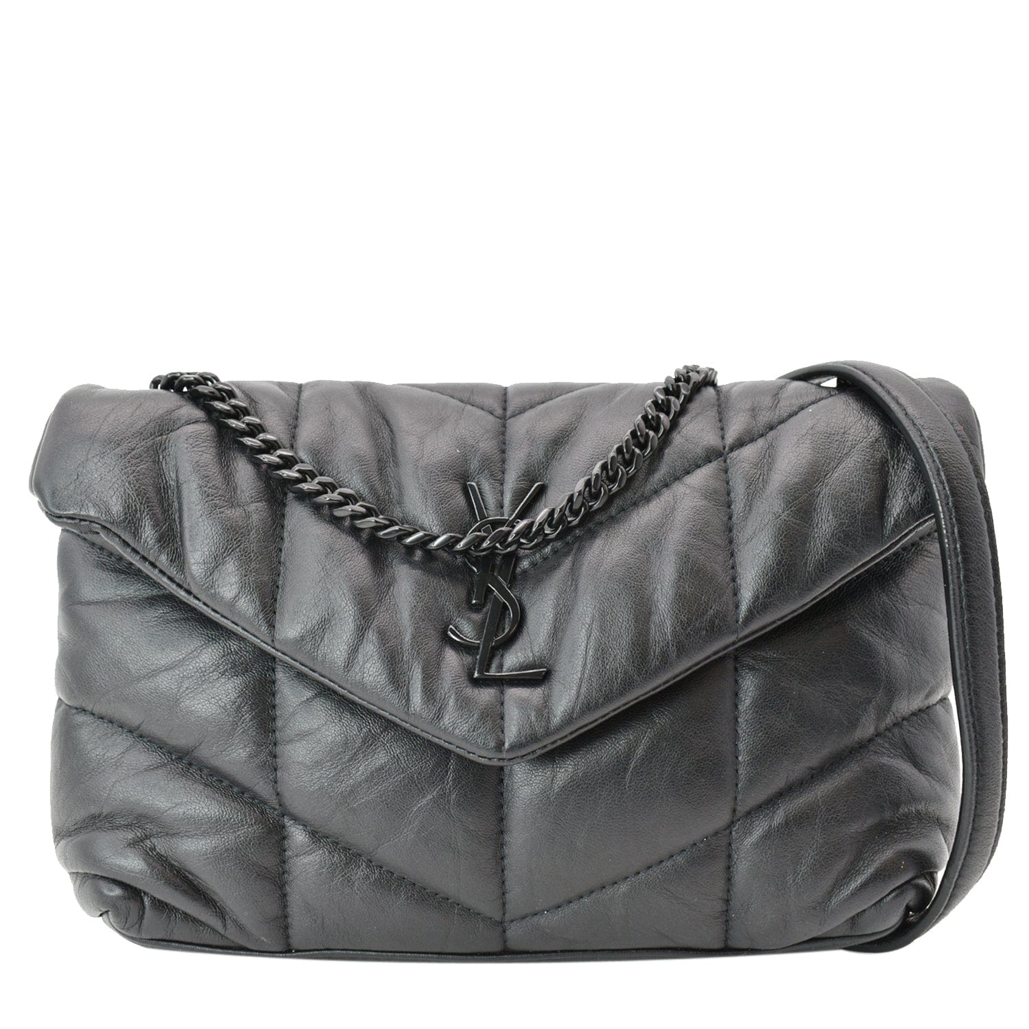 YSL Saint Laurent Saint Small Loulou Puffer Lambskin Crossbody Bag Leather Quilted Bag Black