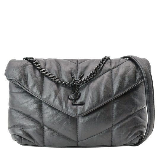 YSL Saint Laurent Saint Small Loulou Puffer Lambskin Crossbody Bag Leather Quilted Bag Black