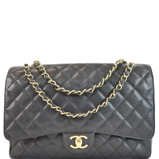 Chanel Maxi Double Caviar Shoulder Bag Leather Black