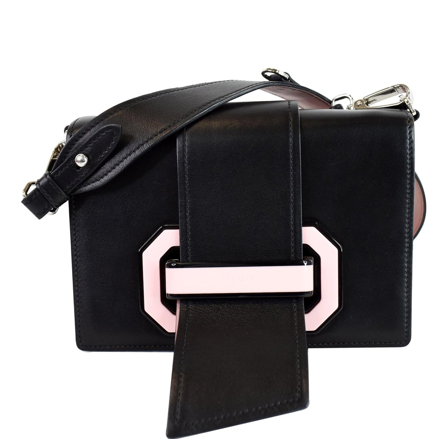 Prada City Plex Ribbon Calfskin Shoulder Bag Black Pink