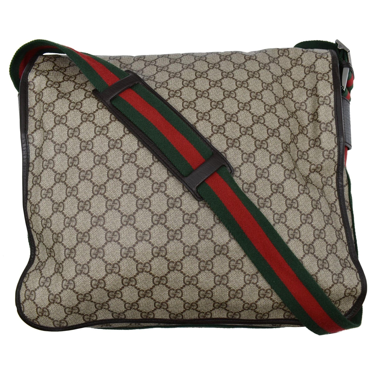 Gucci Web Messenger Bag Ebony Canvas Beige Crossbody Bag