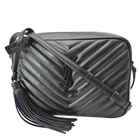 YSL Saint Laurent Saint Lou Chevron Camera Crossbody Bag Leather Black Bag Black
