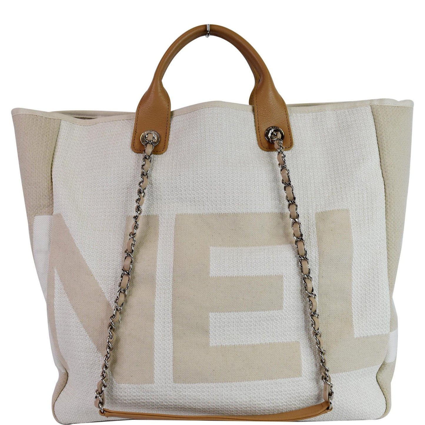 Chanel 18P Deauville 2Way Shopping Tote Bag Beige Chain