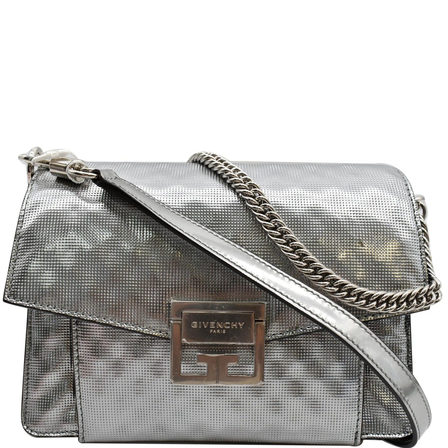 Givenchy Gv3 Crossbody Bag Metallic Leather Silver