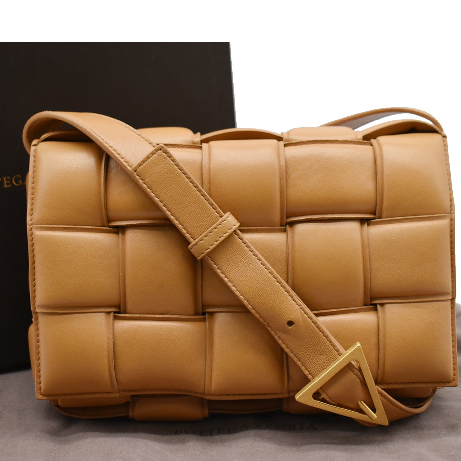 Padded Cassette Crossbody Bags Caramel Leather