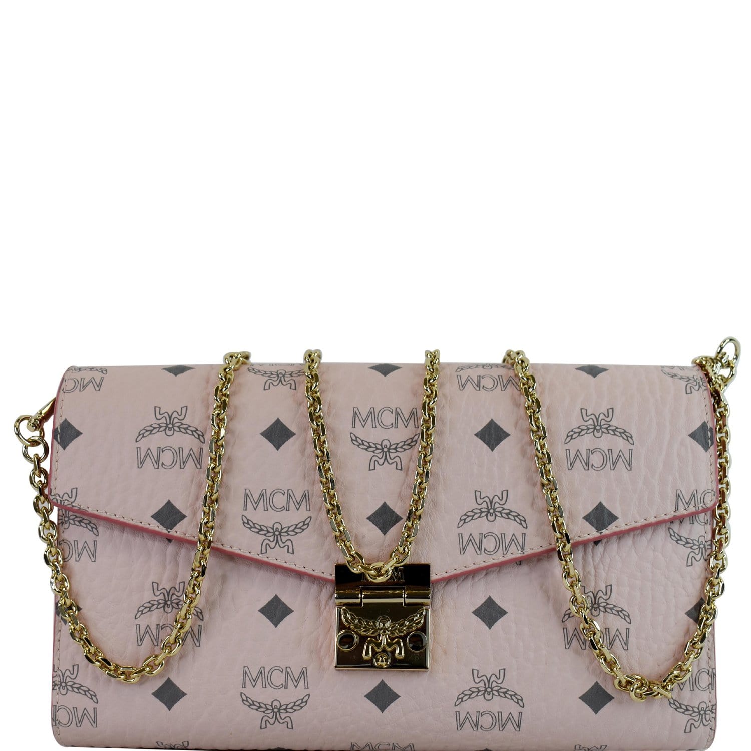 MCM Patricia Visetos Crossbody Wallet Powder Leather Pink Crossbody Bag