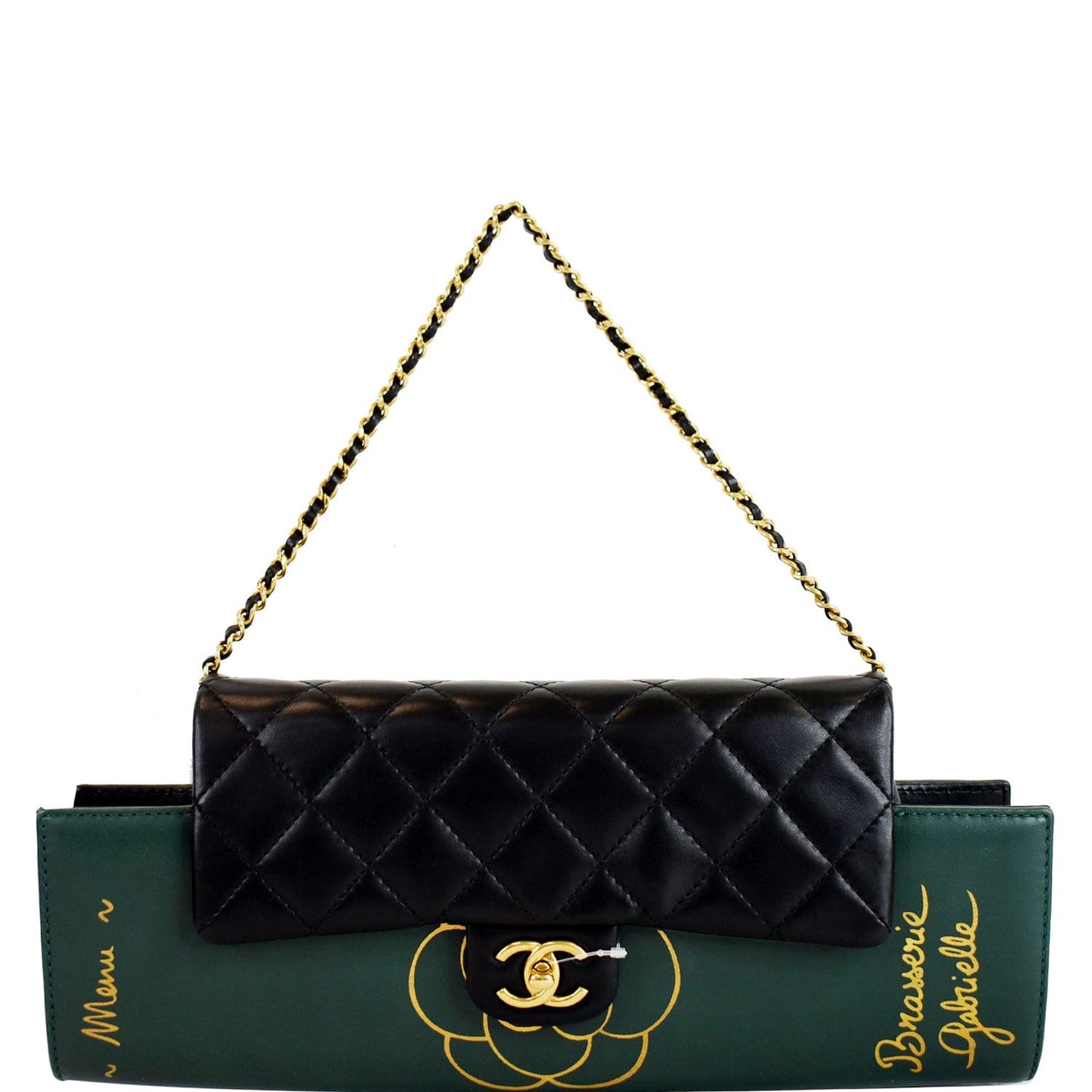 Chanel Gabrielle Brasserie Menu Calfskin Clutch Bag Black Chain