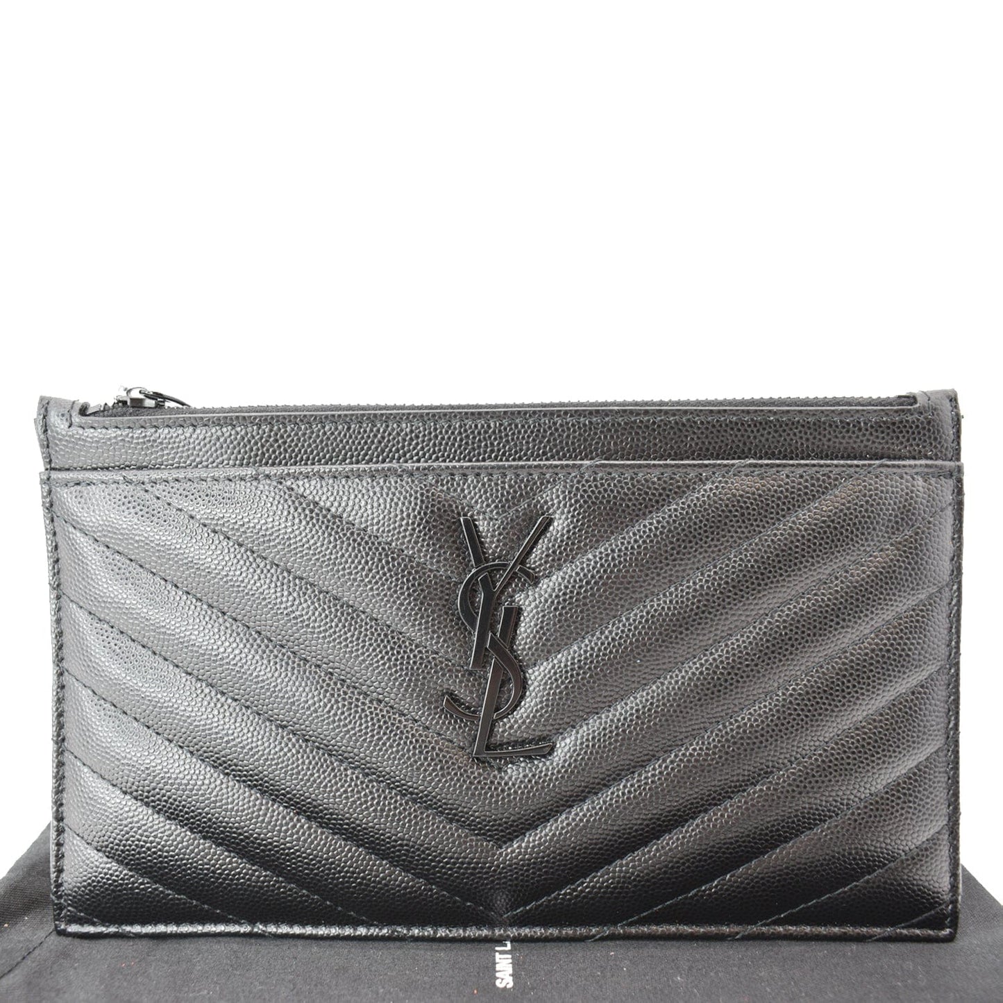 YSL Saint Laurent Saint Bill Grain De Poudre Zip Pouch Matelasse Black Travel Bag