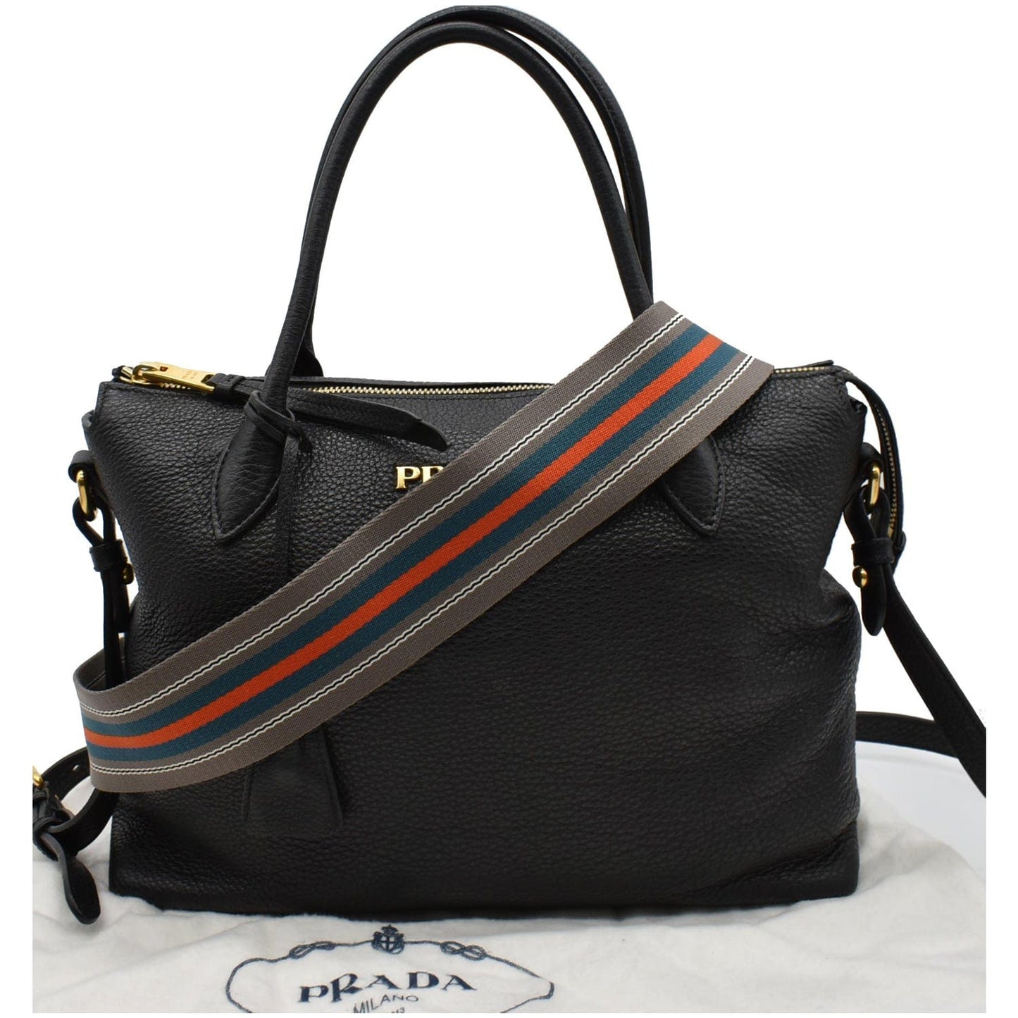 Prada Vitello Phenix Shoulder Bag Leather Black