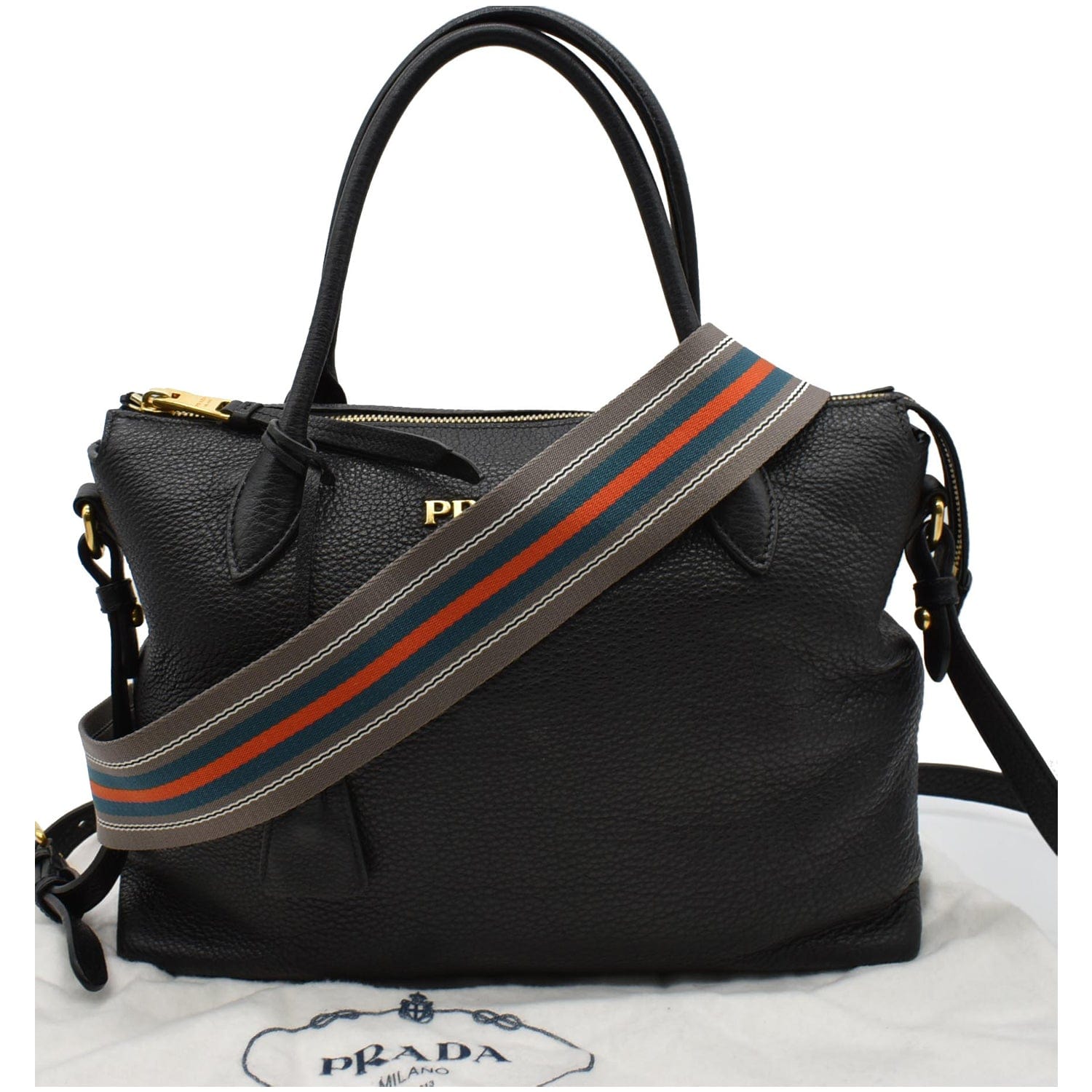 Prada Vitello Phenix Shoulder Bag Leather Black