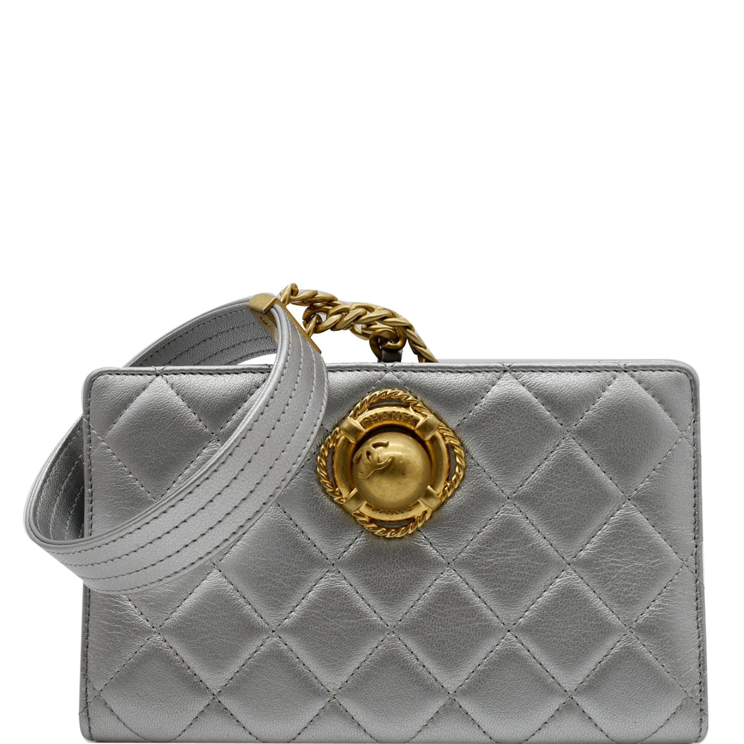 Chanel By The Sea Clutch Wallet Metallic Leather Quilted Clutch Bag