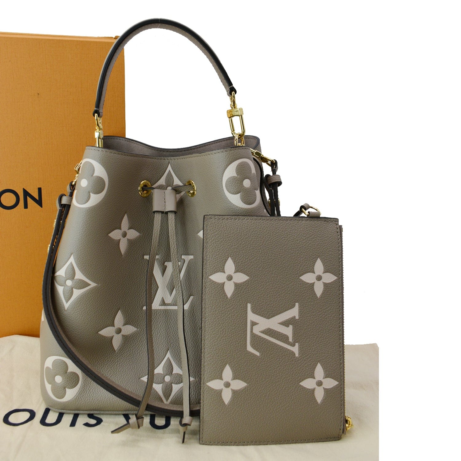 Louis Neonoe Mm Bicolor Empreinte Shoulder Bag Monogram Cream
