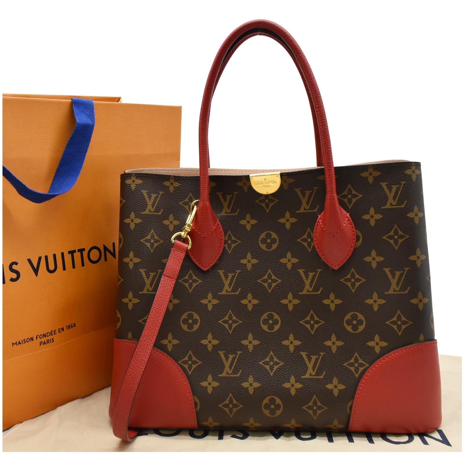 Louis Flandrin Tote Shoulder Bag Canvas Monogram Red 1