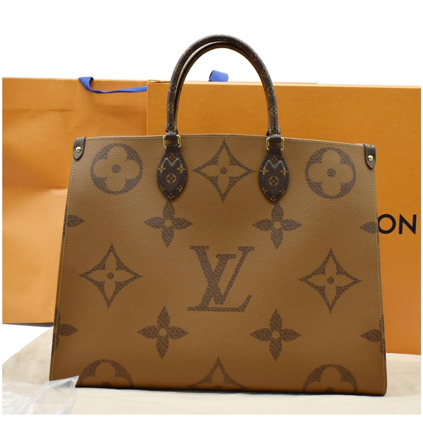 Louis Onthego Gm Giant Tote Shoulder Bag Canvas Monogram Bag Brown