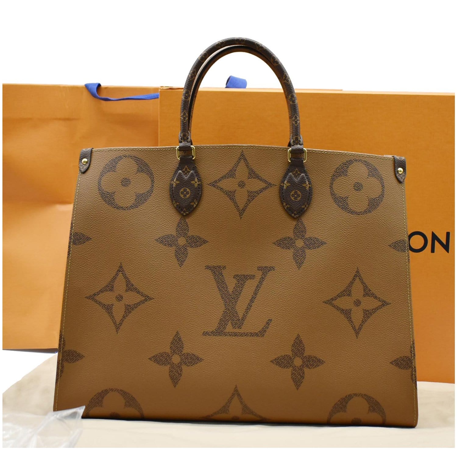 Louis Onthego Gm Giant Tote Shoulder Bag Canvas Monogram Bag Brown
