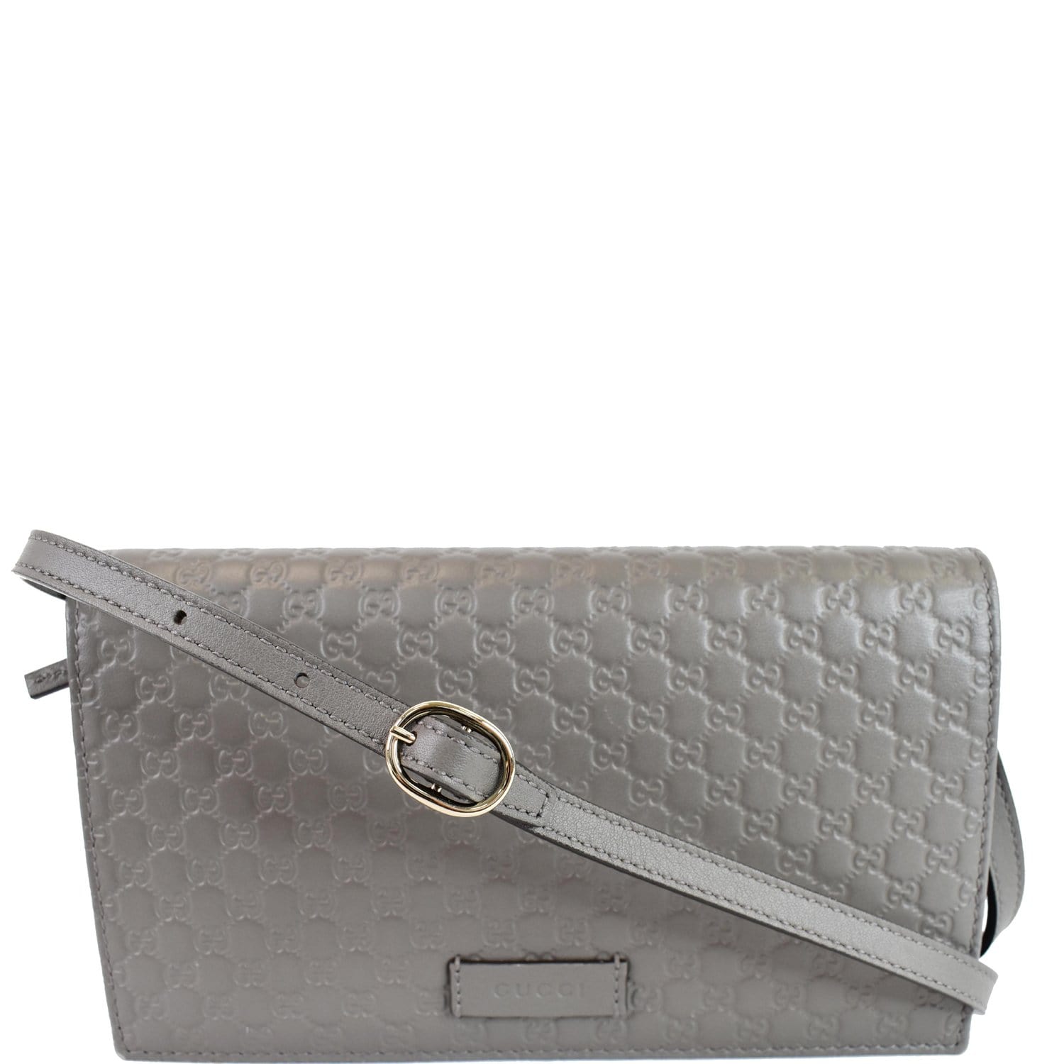 Gucci Micro ssima Crossbody Wallet Grey Leather Crossbody Bag