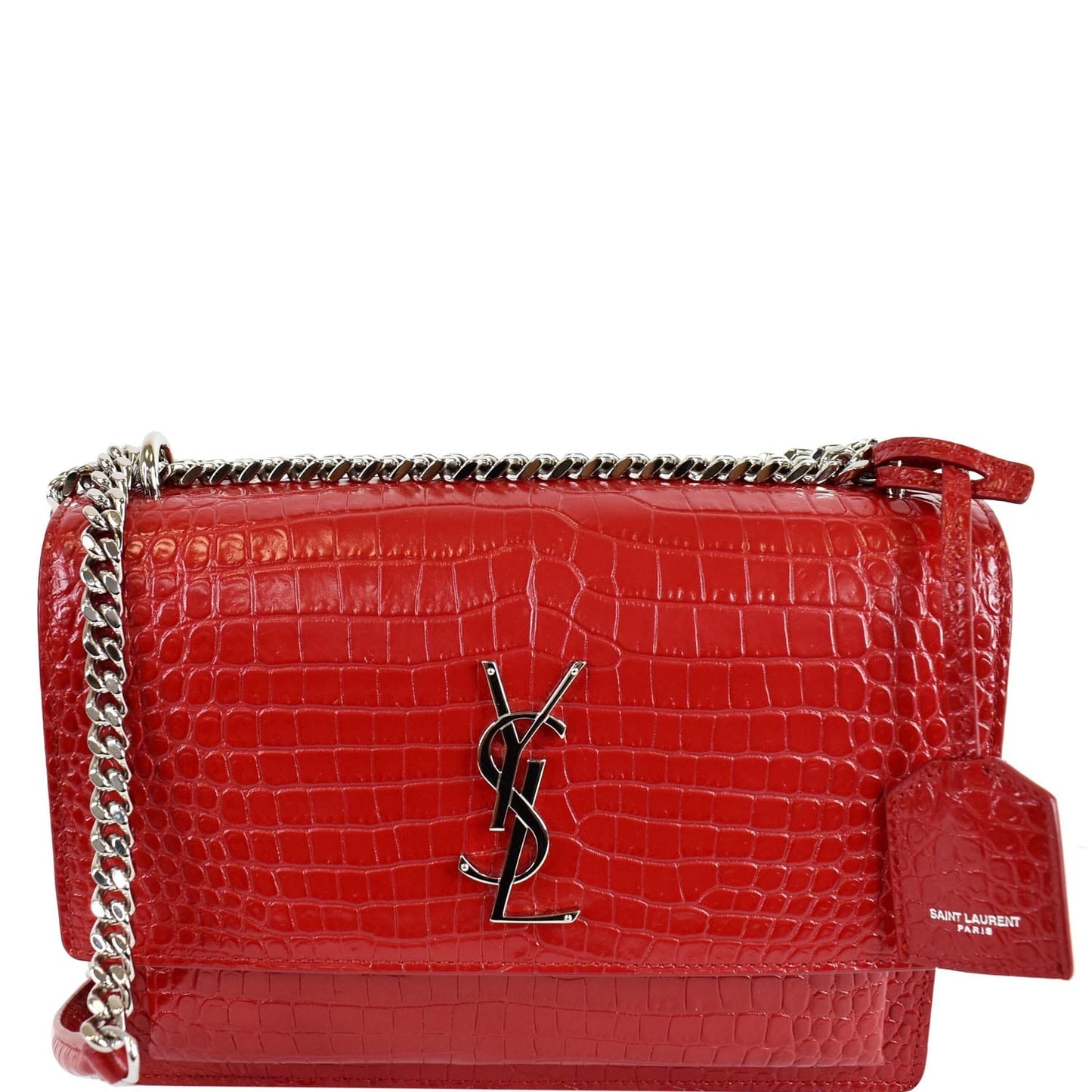YSL Saint Laurent Saint Sunset Crocodile Crossbody Bag Leather Red