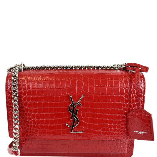 YSL Saint Laurent Saint Sunset Crocodile Crossbody Bag Leather Red