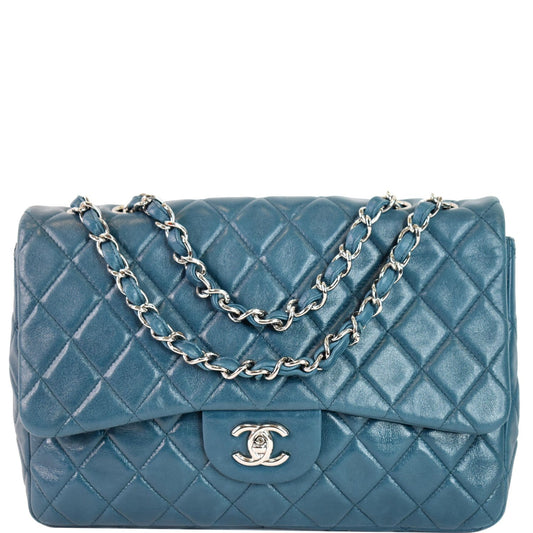 Chanel Jumbo Single Lambskin Crossbody Bag Teal Leather Flap