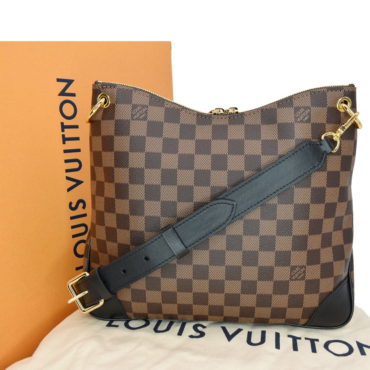 Louis Odeon Nm Mm Damier Ebene Shoulder Black Brown Shoulder Bag