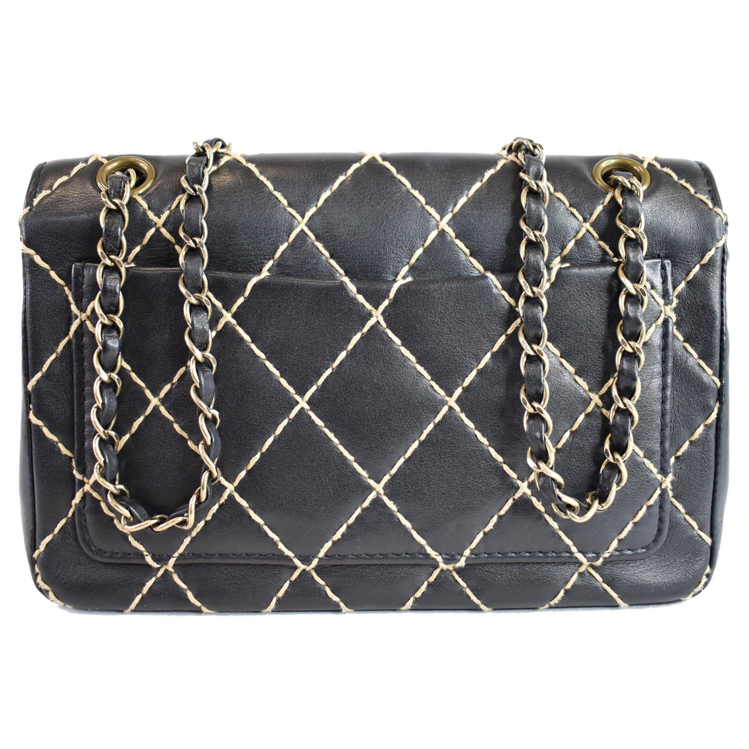 Chanel Wild Stitch Calfskin Shoulder Bag Quilted Black